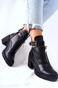 Botki Na Obcasie Z Klamrą Czarne Clive