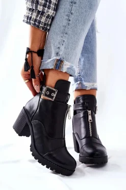 Botki Na Obcasie Z Klamrą Czarne Clive