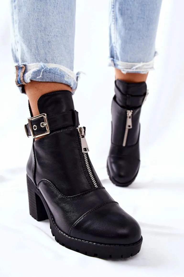 Botki Na Obcasie Z Klamrą Czarne Clive