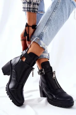 Botki Na Obcasie Z Klamrą Czarne Clive