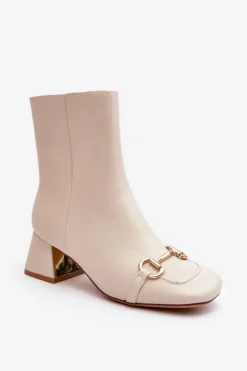 Botki Na Obcasie Z Ozdobą Jasnobeżowe Adinah