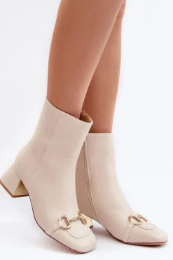 Botki Na Obcasie Z Ozdobą Jasnobeżowe Adinah