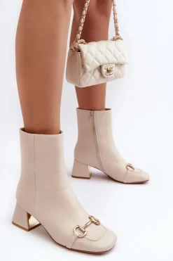 Botki Na Obcasie Z Ozdobą Jasnobeżowe Adinah