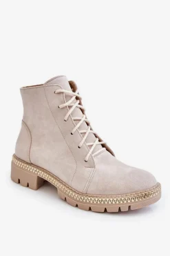 Botki Na Płaskim Obcasie Lewski Shoes 3285 Jasnobeżowe