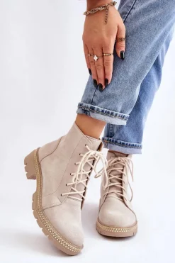 Botki Na Płaskim Obcasie Lewski Shoes 3285 Jasnobeżowe