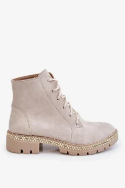 Botki Na Płaskim Obcasie Lewski Shoes 3285 Jasnobeżowe