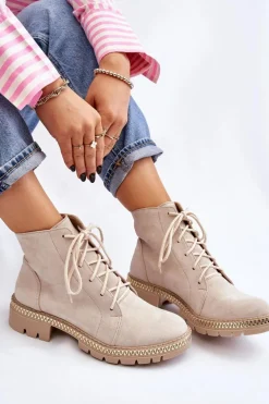 Botki Na Płaskim Obcasie Lewski Shoes 3285 Jasnobeżowe