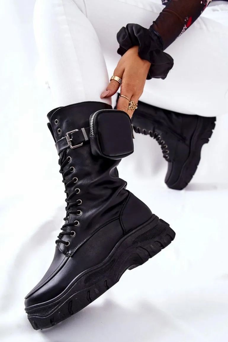 Botki Na Platformie Z Nerką Czarne Issanti