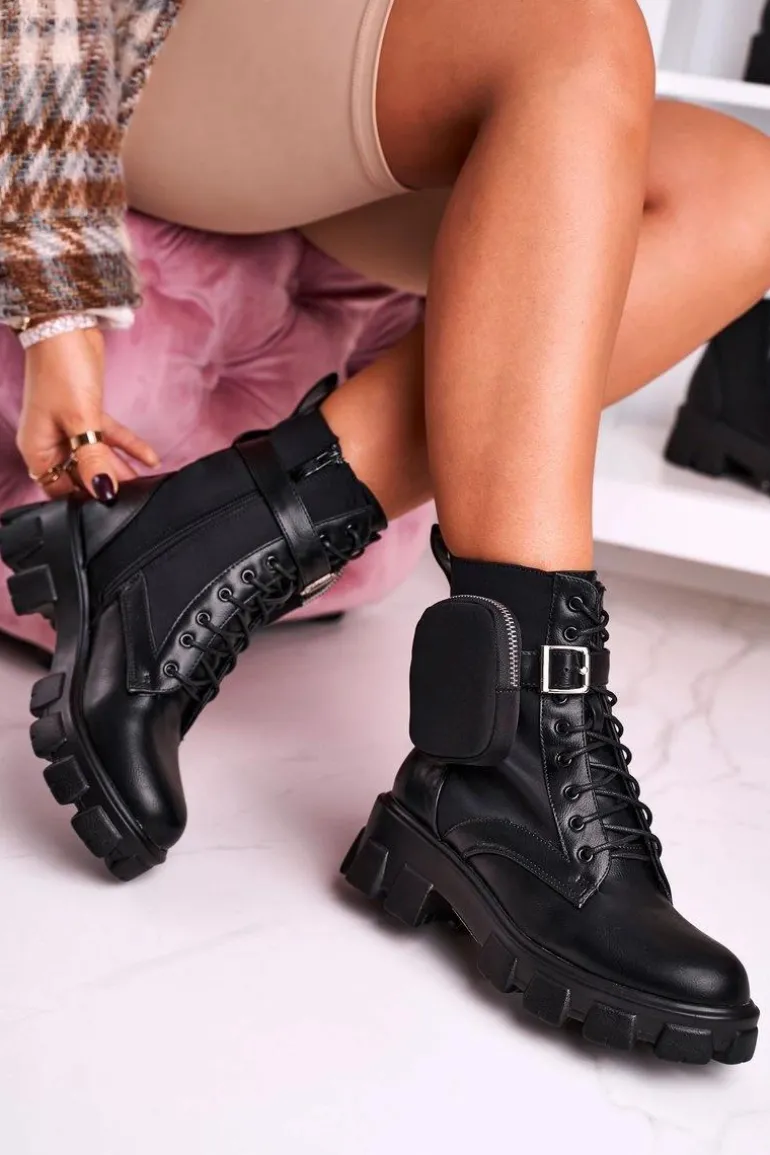 Botki Na Platformie Z Nerką Czarne Army