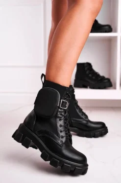 Botki Na Platformie Z Nerką Czarne Army