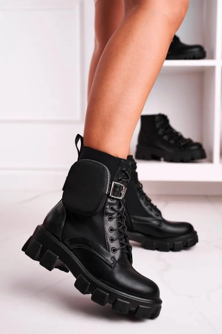 Botki Na Platformie Z Nerką Czarne Army