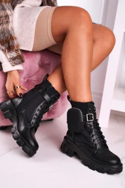 Botki Na Platformie Z Nerką Czarne Army