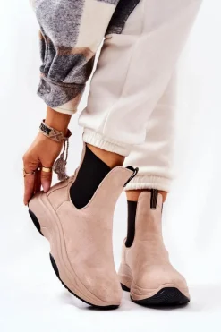 Botki Na Platformie Zamszowe Beżowe Nicci