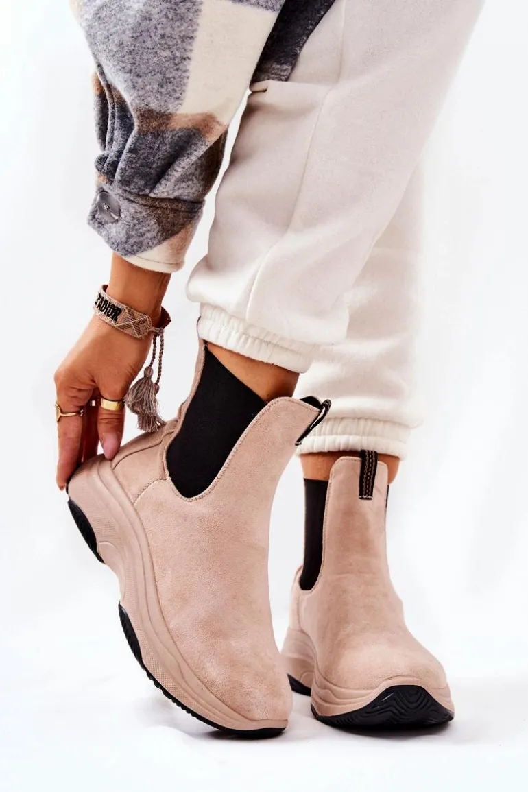 Botki Na Platformie Zamszowe Beżowe Nicci