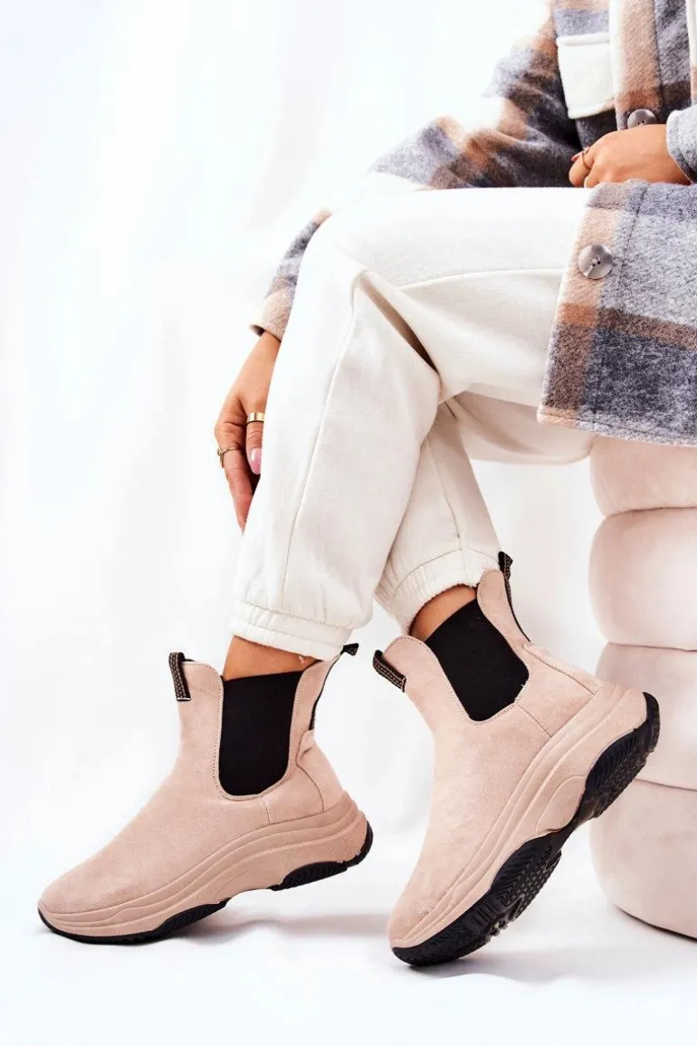 Botki Na Platformie Zamszowe Beżowe Nicci