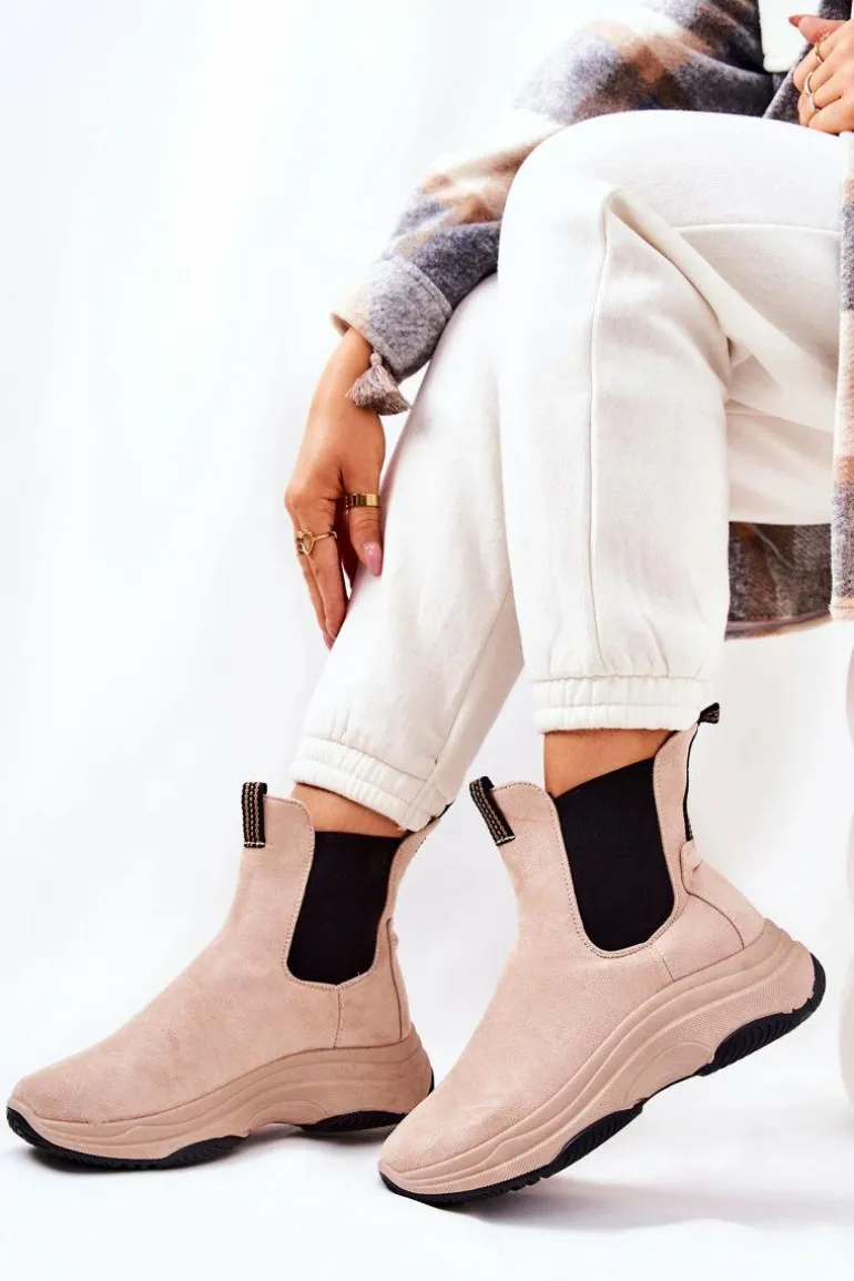 Botki Na Platformie Zamszowe Beżowe Nicci