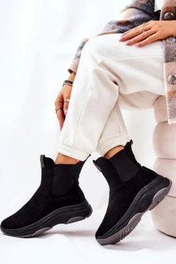 Botki Na Platformie Zamszowe Czarne Nicci