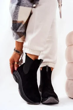 Botki Na Platformie Zamszowe Czarne Nicci