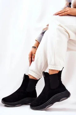 Botki Na Platformie Zamszowe Czarne Nicci