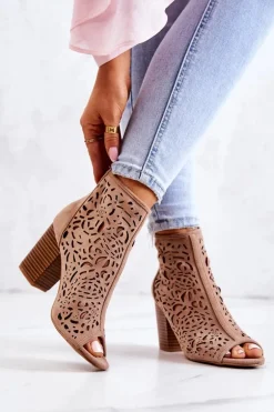 Botki Na Słupku Ażurowe Beżowe Brittany
