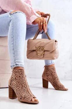 Botki Na Słupku Ażurowe Beżowe Brittany