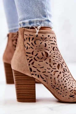 Botki Na Słupku Ażurowe Beżowe Brittany