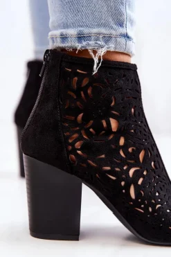 Botki Na Słupku Ażurowe Czarne Brittany