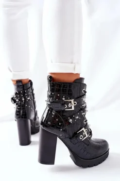 Botki Na Słupku Czarne Lakierowane Krokodyl Wombridge