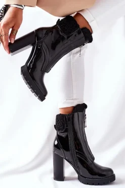 Botki Na Słupku Czarne Lakierowane Arleston