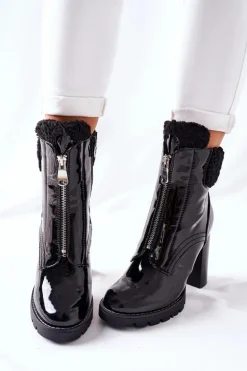 Botki Na Słupku Czarne Lakierowane Arleston