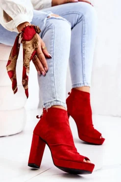 Botki Na Słupku Odkryte Palce Czerwone Adore