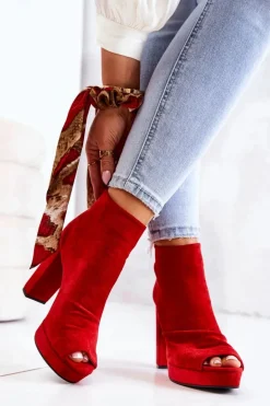 Botki Na Słupku Odkryte Palce Czerwone Adore