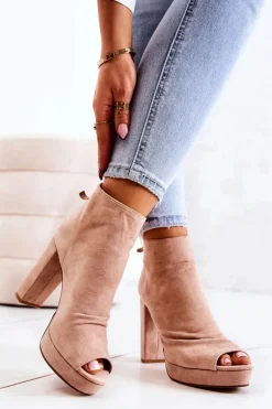Botki Na Słupku Odkryte Palce Beżowe Adore