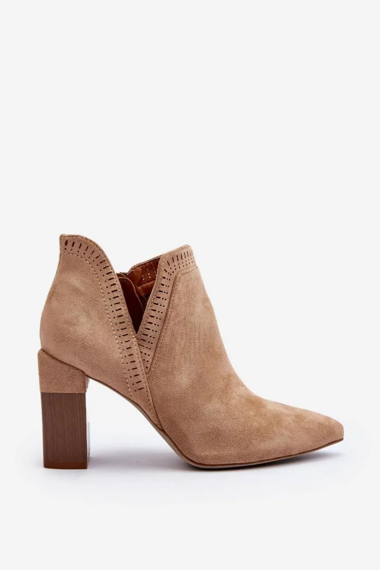 Botki Na Słupku Z Ażurowym Wzorem Beżowe Vailen