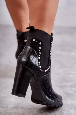 Botki Na Słupku Z Dżetami Wężowe Czarne Wissey