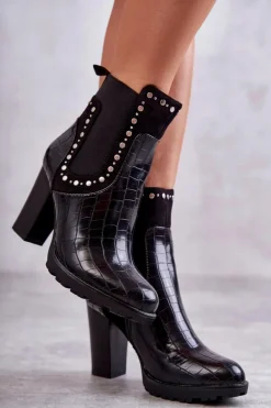 Botki Na Słupku Z Dżetami Wężowe Czarne Wissey