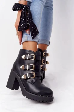 Botki Na Słupku Z Klamrami Lu Boo Czarne
