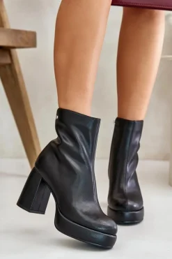 Botki Na Słupku Ze Skóry Naturalnej GOE OO2N4166-W2 Czarne