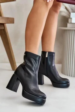 Botki Na Słupku Ze Skóry Naturalnej GOE OO2N4166-W2 Czarne