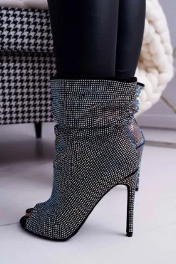 Botki Na Szpilce Z Cyrkoniami Lu Boo Czarne