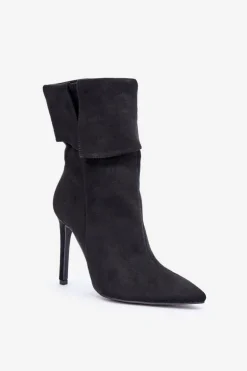 Botki Na Szpilce Z Wywiniętą Cholewką Czarne Luxira