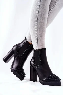 Botki Na Wysokim Obcasie Z Dżetami Czarne Lisana