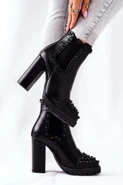 Botki Na Wysokim Obcasie Z Dżetami Czarne Lisana