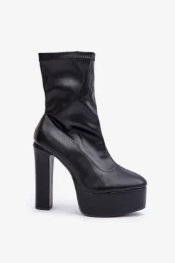 Botki Na Wysokim Obcasie Słupku I Platformie Czarne Tennira