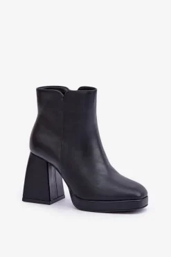Botki Na Wysokim Obcasie Słupku Eko Skórzane Czarne Selarae