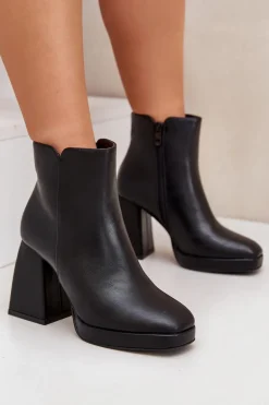 Botki Na Wysokim Obcasie Słupku Eko Skórzane Czarne Selarae