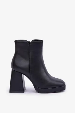 Botki Na Wysokim Obcasie Słupku Eko Skórzane Czarne Selarae