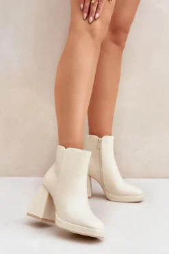 Botki Na Wysokim Obcasie Słupku Eko Skórzane Jasnobeżowe Selarae