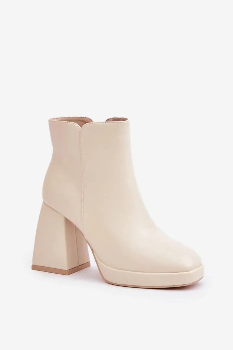Botki Na Wysokim Obcasie Słupku Eko Skórzane Jasnobeżowe Selarae