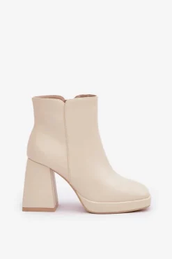 Botki Na Wysokim Obcasie Słupku Eko Skórzane Jasnobeżowe Selarae